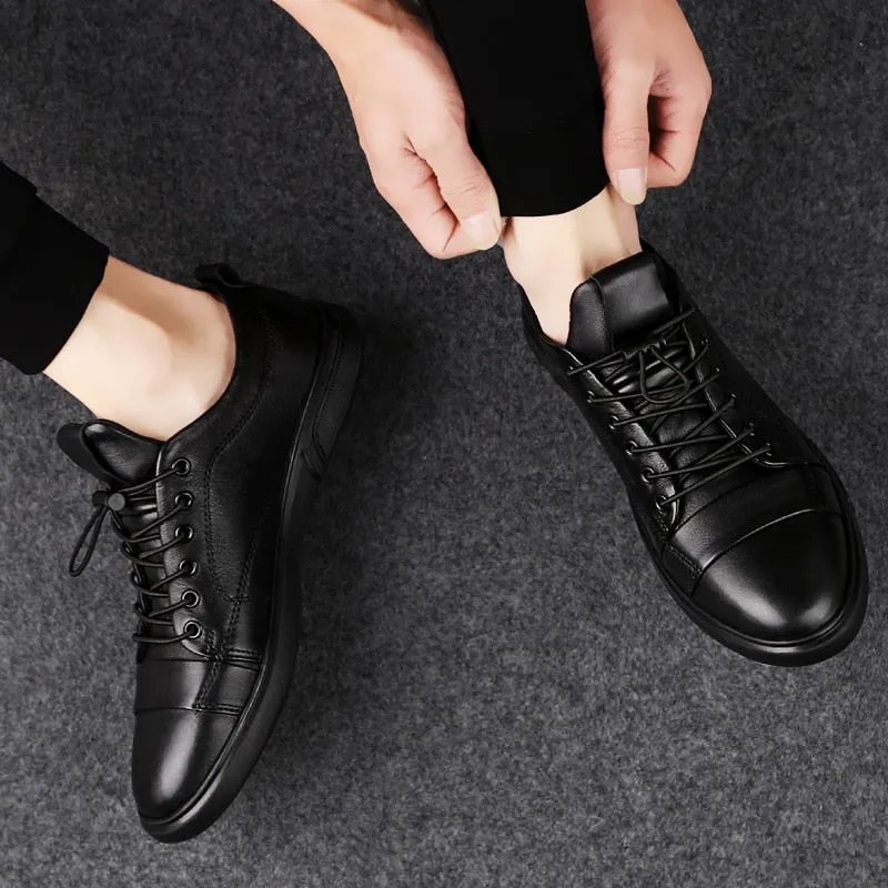 Advbridge Luxury Genuine Leather Men Casual Shoes Classic Male Lace-Up Outdoor Flats Fashion Korean Style Simple Footwear New Men Sneakers