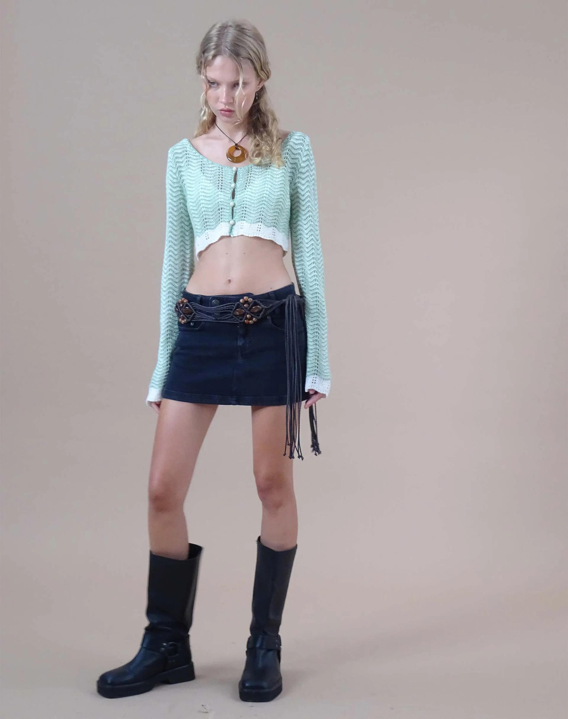 Aesha Cropped Cardigan in Sage Cream