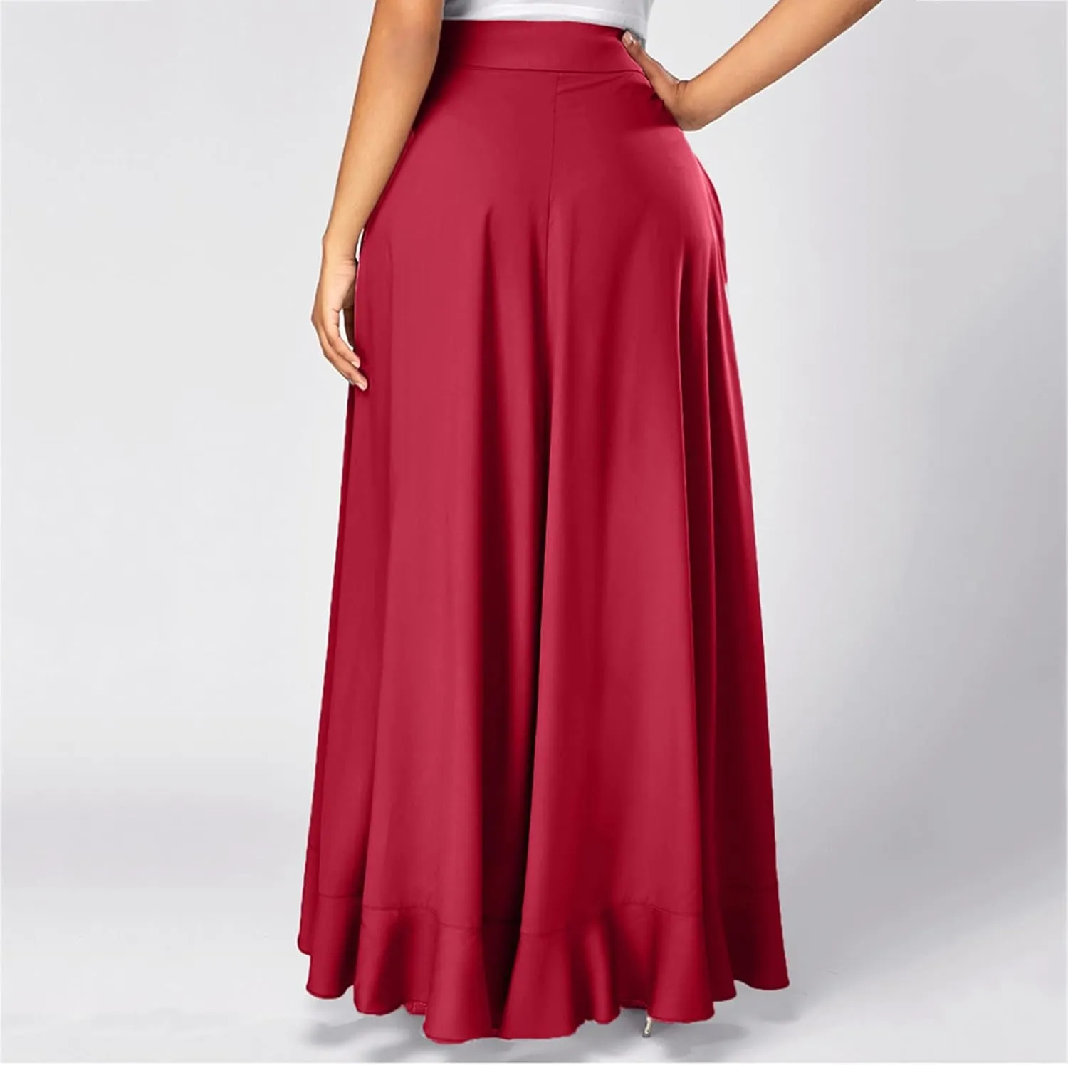 Akklian Womens Casual Hakama Irregular High Waisted Long Culottes Skirt Trendy Wedding Guest Dress Formal Dresses Flowy Skirt