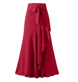 Akklian Womens Casual Hakama Irregular High Waisted Long Culottes Skirt Trendy Wedding Guest Dress Formal Dresses Flowy Skirt