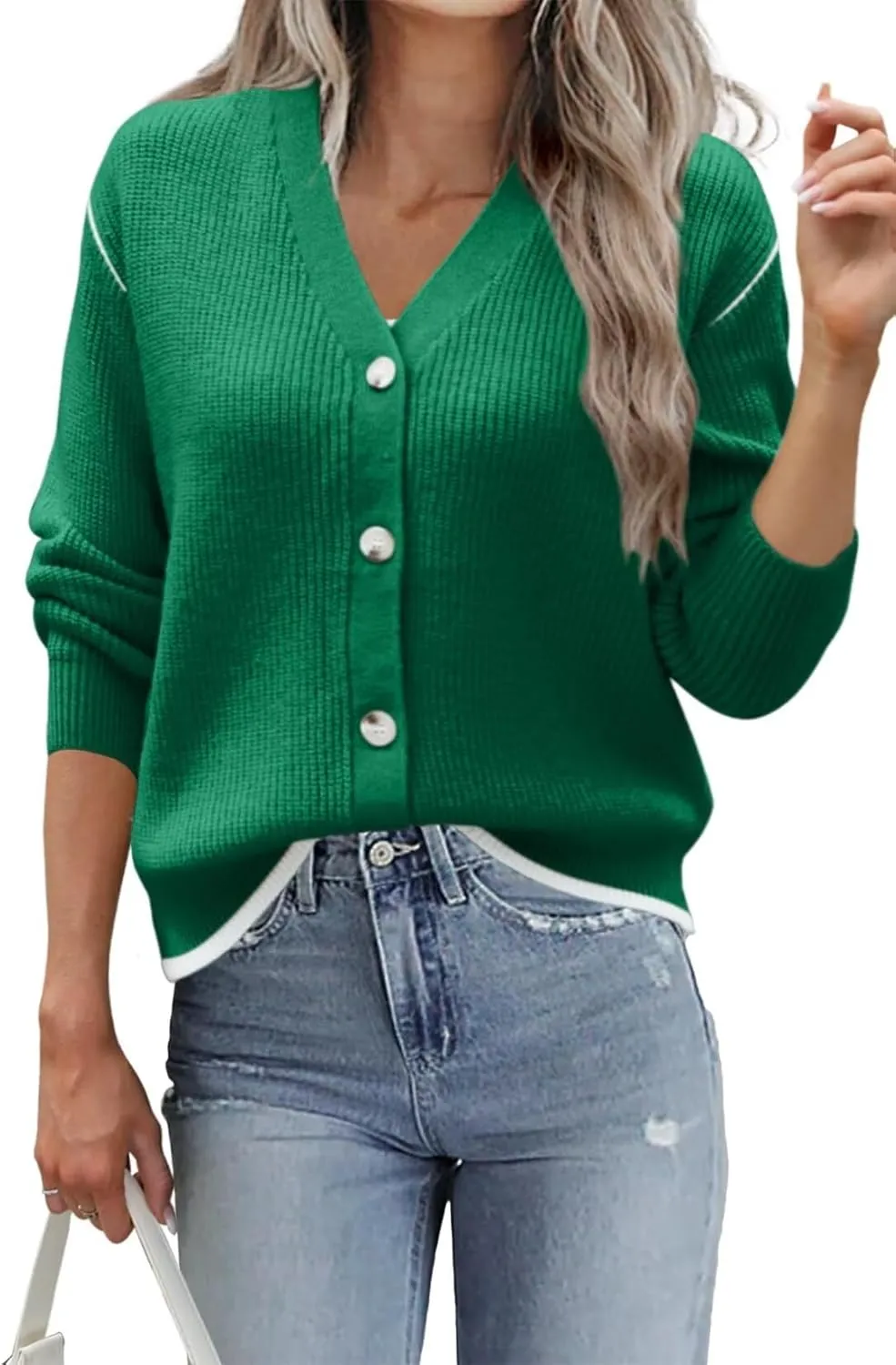 Allimy Womens Slouchy Contrast Tipping Imitation Cashmere Short Cardigan Sweaters for Women Fall Fashion 2025 Trendy Coats