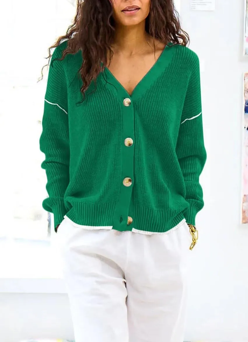 Allimy Womens Slouchy Contrast Tipping Imitation Cashmere Short Cardigan Sweaters for Women Fall Fashion 2025 Trendy Coats