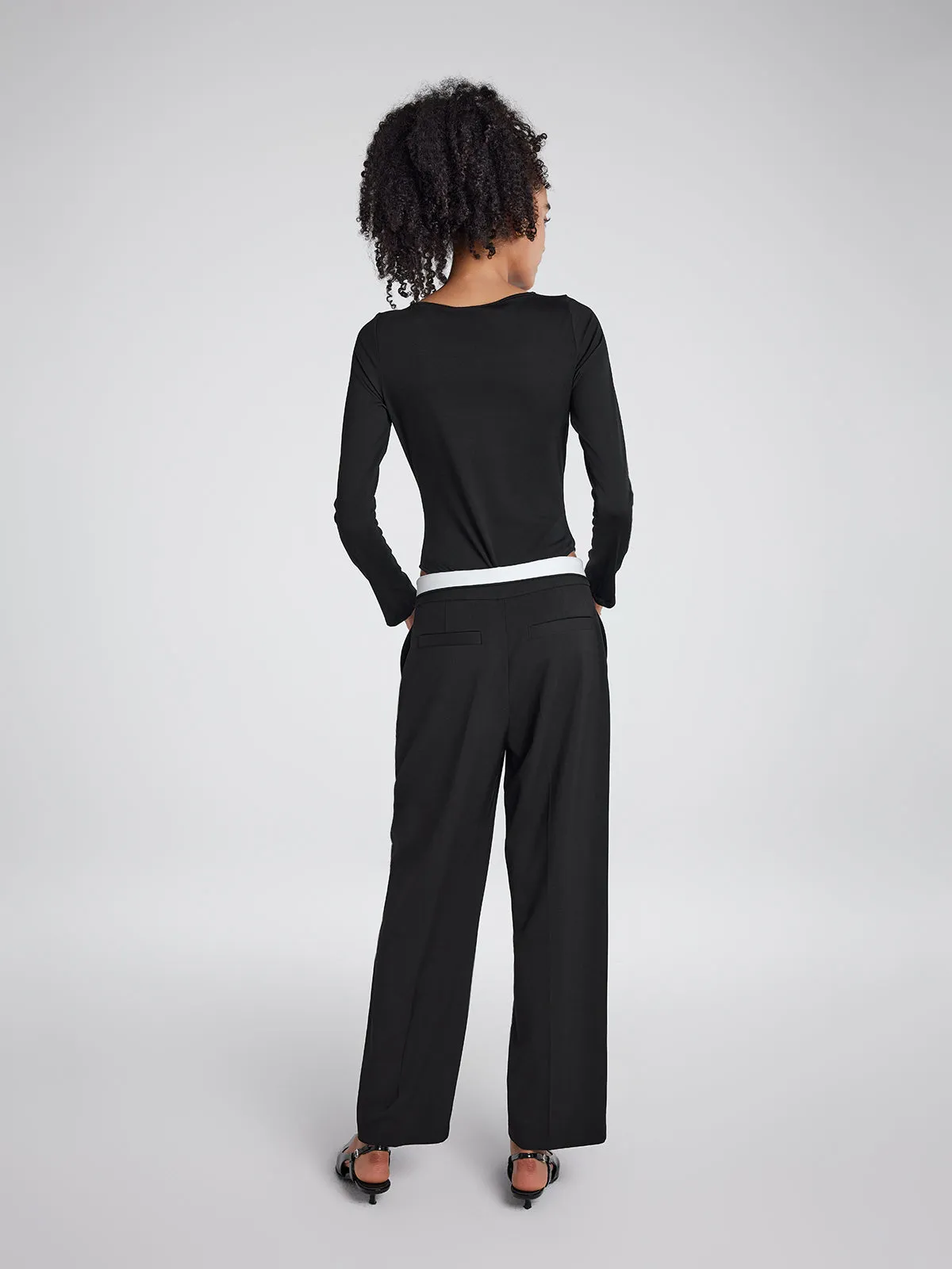 ASOBIO Mid-Rise Pleated Fold-Over Waistband Trousers