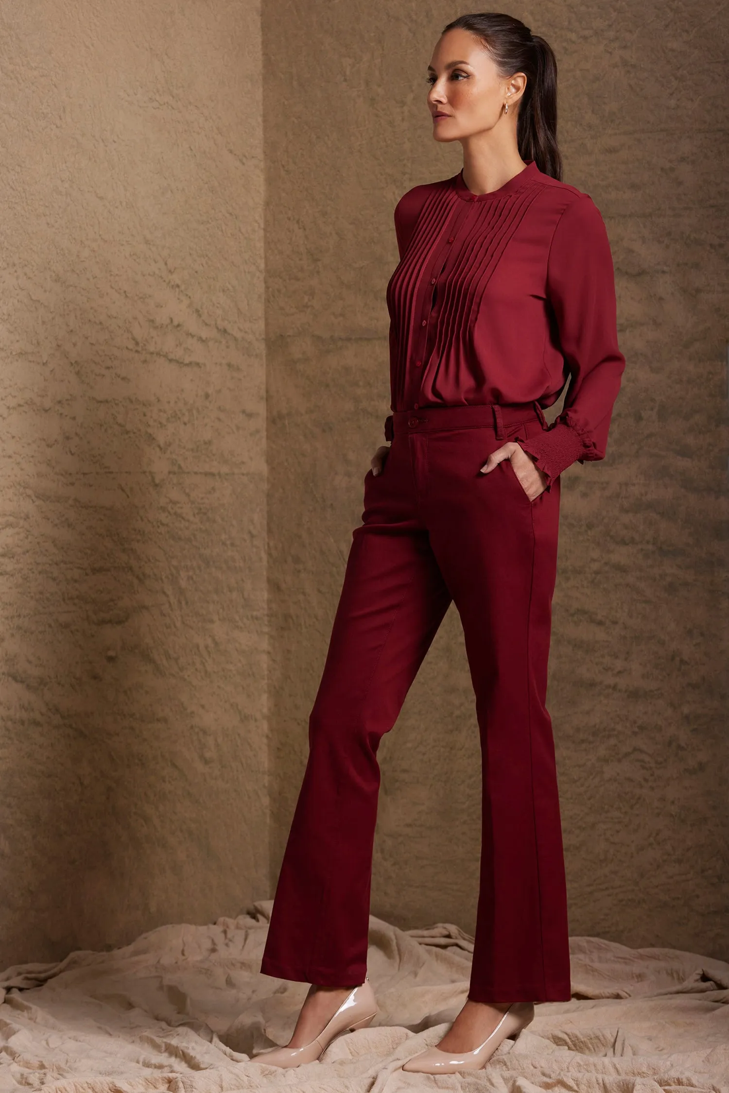 Barbara Bootcut Trouser Pants - Wild Currant