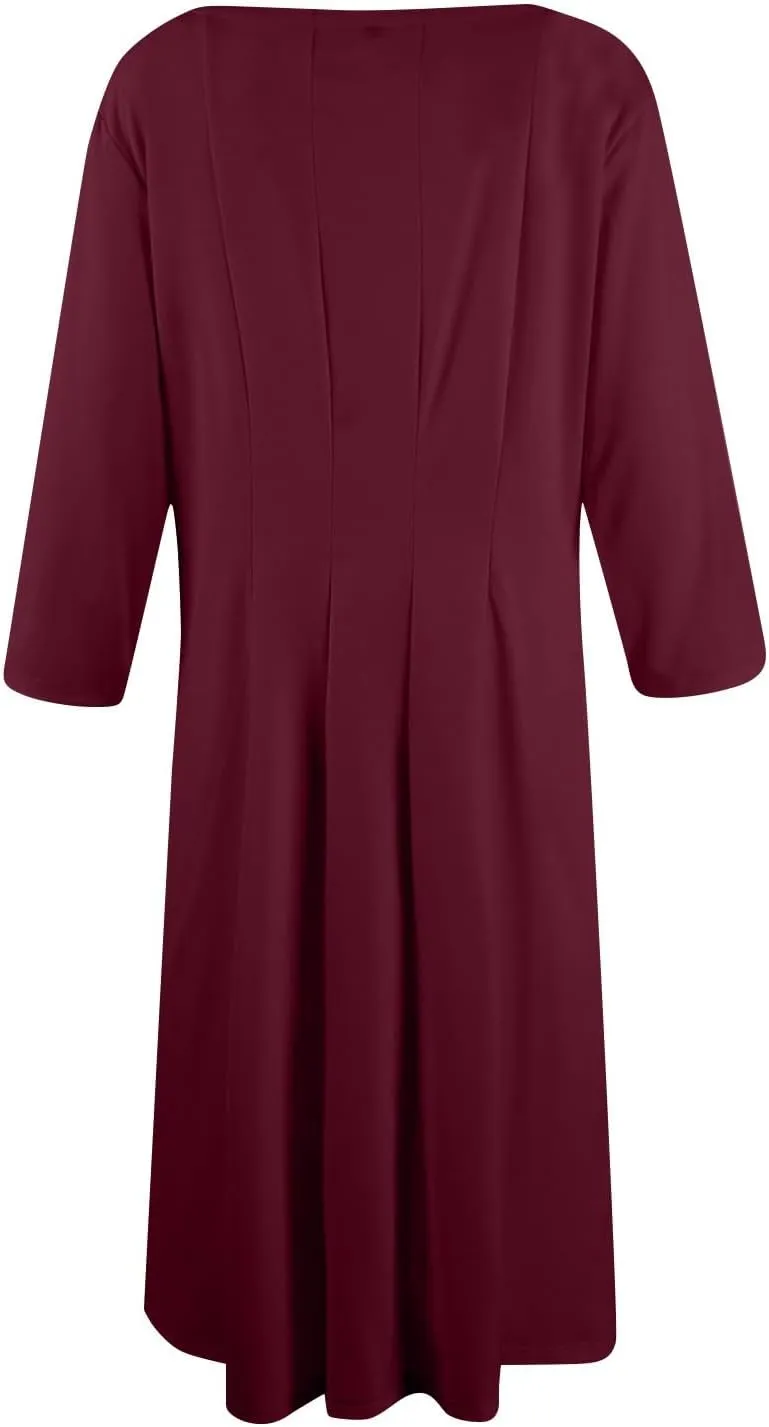 Beach Dresses for Women Summer 3/4 Sleeve Wrap Dress Solid Plain Ruched Midi Dresses Spring Pleated Dress with Pocket