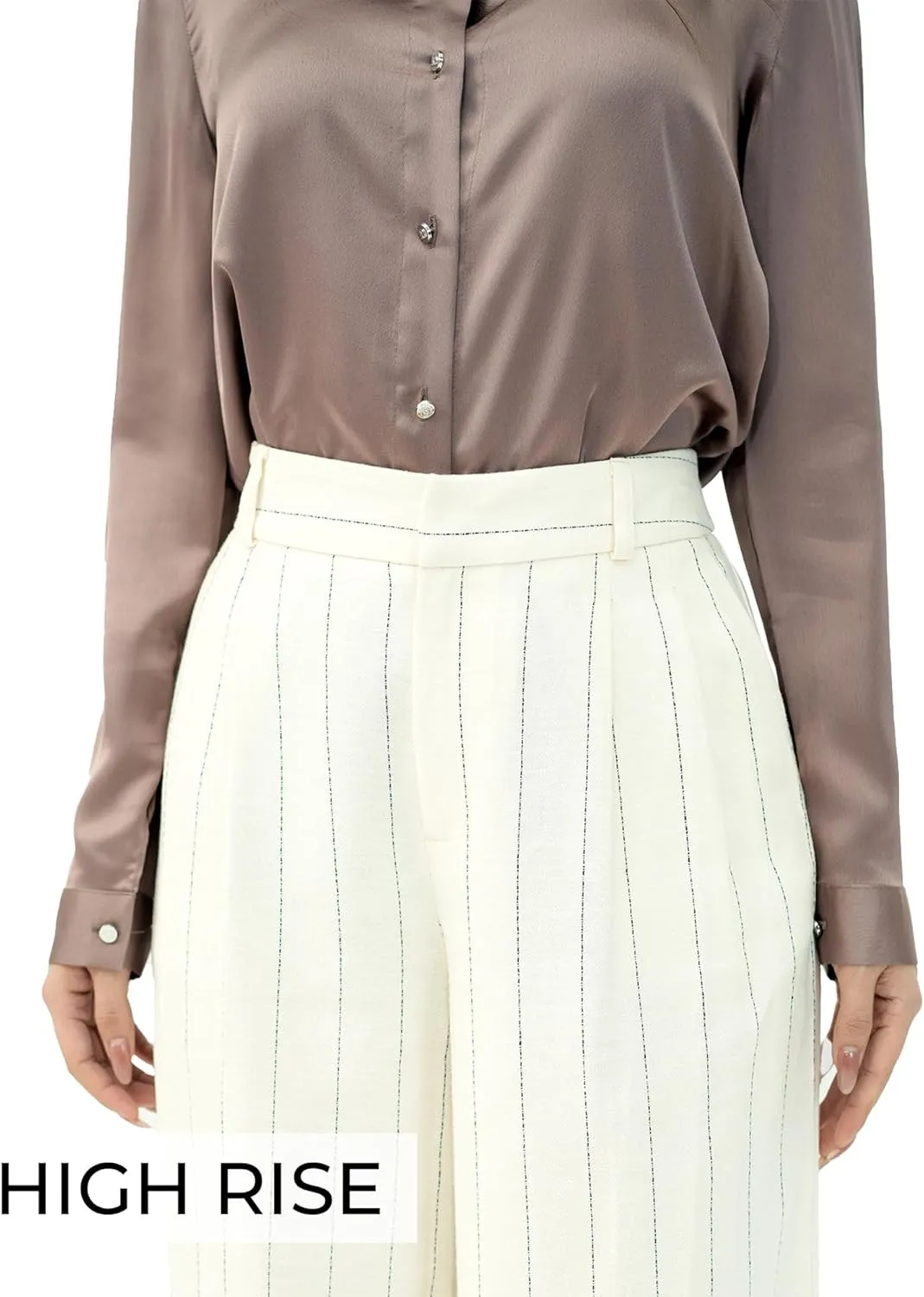 Beige Stripe Linen Pants for Women, Business Casual Trousers for Women