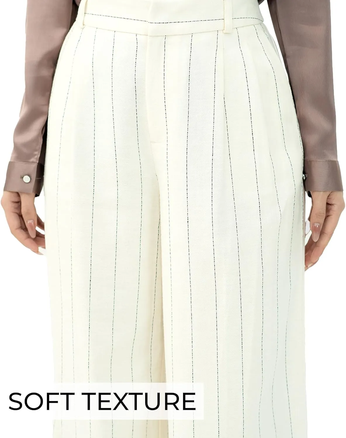 Beige Stripe Linen Pants for Women, Business Casual Trousers for Women