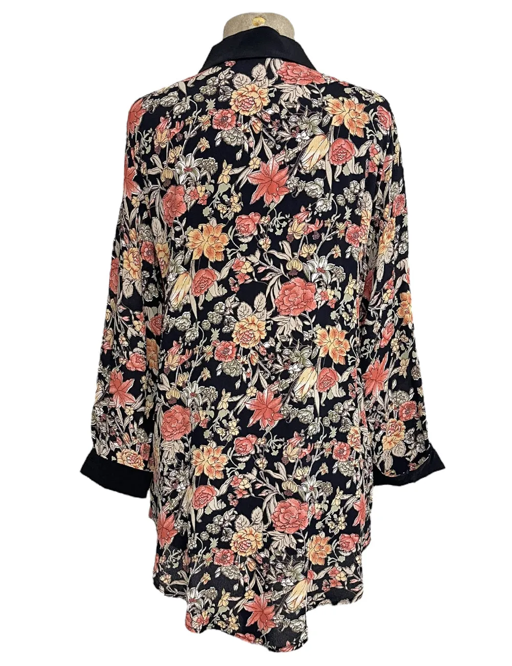 Black Fall Floral Long Sleeve Peter Pan Collar Blouse