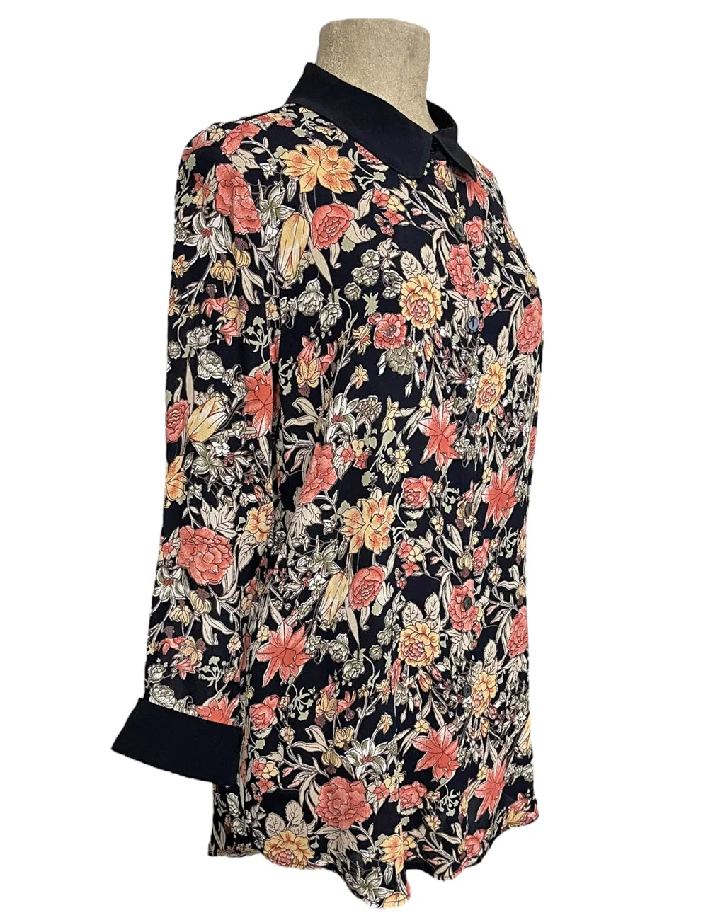 Black Fall Floral Long Sleeve Peter Pan Collar Blouse
