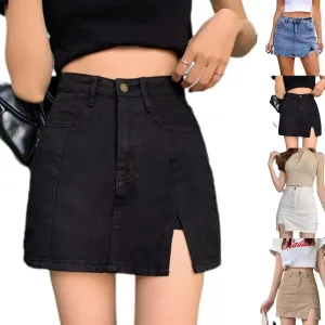 Bloomy Jean Skorts,Trendy Casual Womens Spring Summer Side Slit High Waisted Stretch Mini Denim Skirt with Pockets