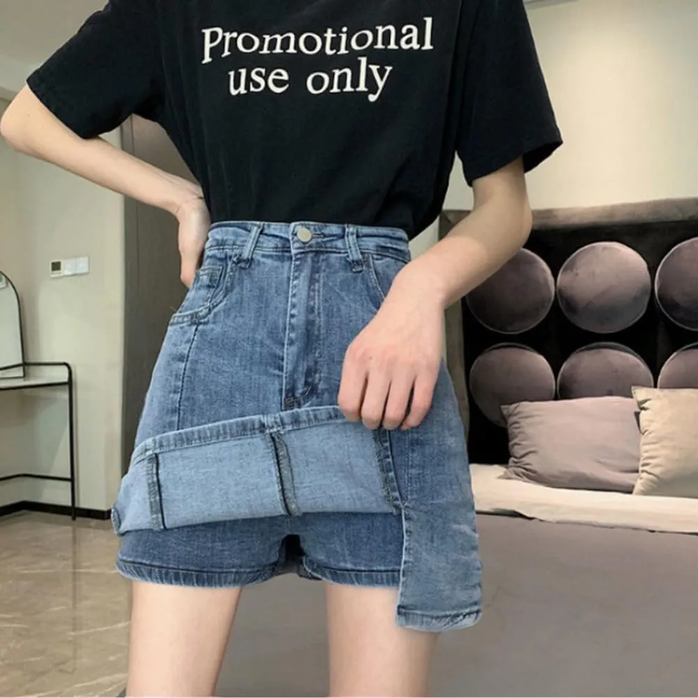 Bloomy Jean Skorts,Trendy Casual Womens Spring Summer Side Slit High Waisted Stretch Mini Denim Skirt with Pockets