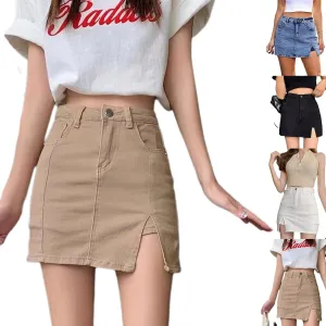 Bloomy Jean Skorts,Trendy Casual Womens Spring Summer Side Slit High Waisted Stretch Mini Denim Skirt with Pockets