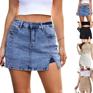 Bloomy Jean Skorts,Trendy Casual Womens Spring Summer Side Slit High Waisted Stretch Mini Denim Skirt with Pockets