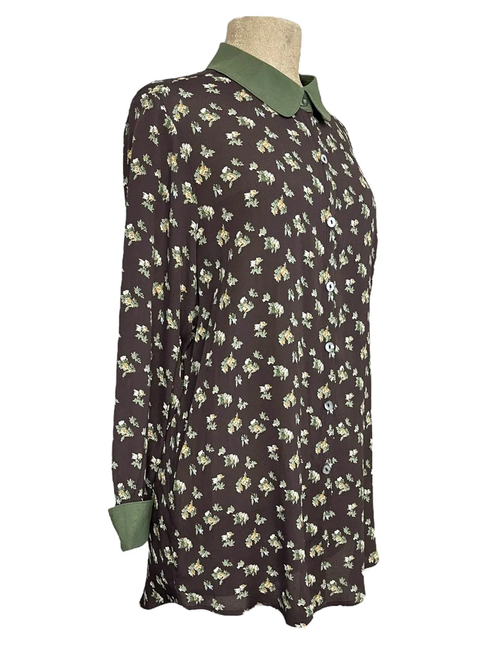 Brown Autumn Floral Long Sleeve Peter Pan Collar Blouse