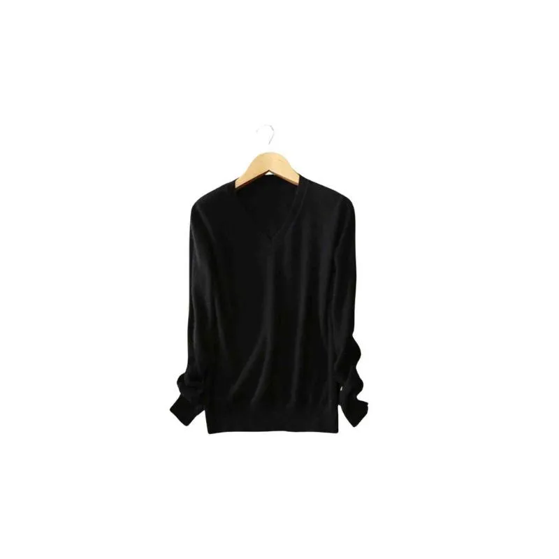 Cashmere Wool Knit Sweater Black V-Neck