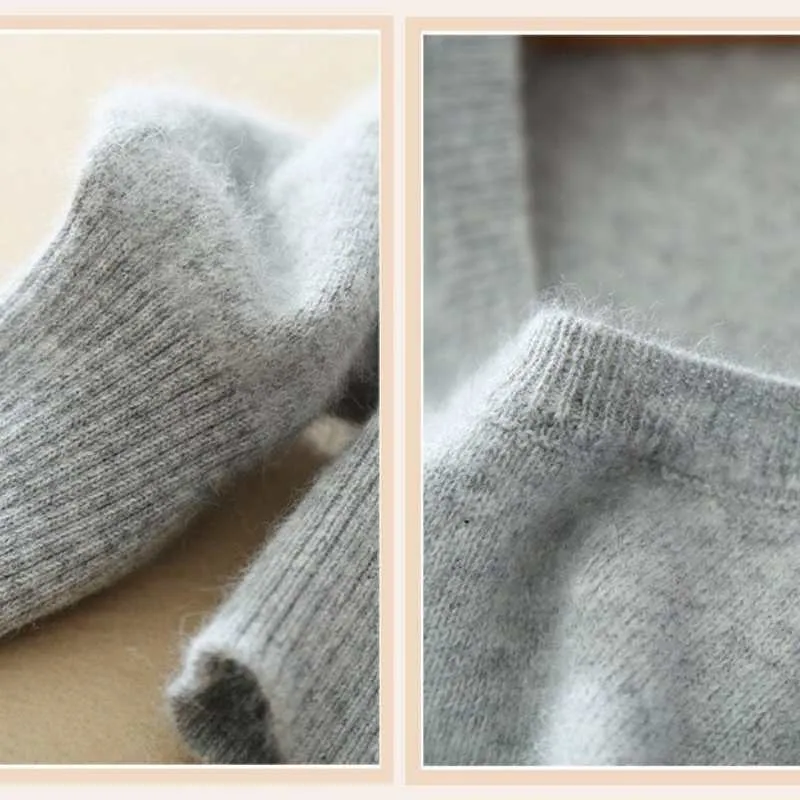 Cashmere Wool Knit Sweater Black V-Neck