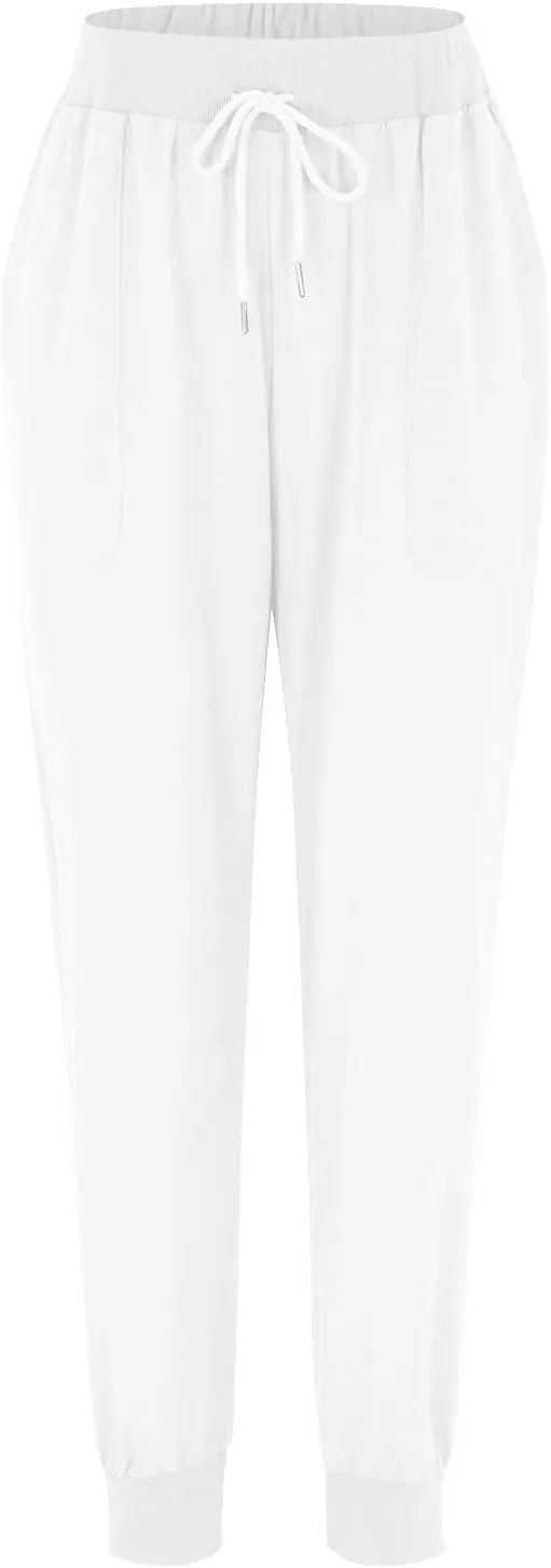 Ceboyel Women Summer Linen Pants Drawstring Beach Pants Lightweight High Waist Baggy Trouser Boho Ladies Clothes with Pockets
