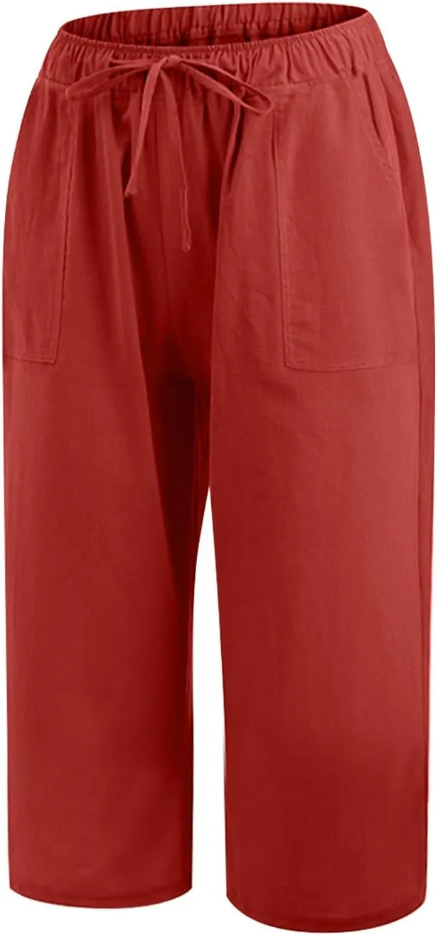 Ceboyel Womens Capris Casual Summer 2023 Yoga Cropped Pants High Waist 3/4 Length Causal Lounge Trousers Boho Beach Outfits