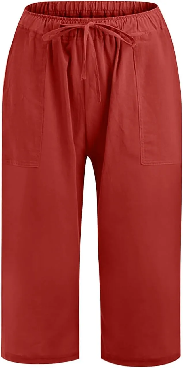Ceboyel Womens Capris Casual Summer 2023 Yoga Cropped Pants High Waist 3/4 Length Causal Lounge Trousers Boho Beach Outfits
