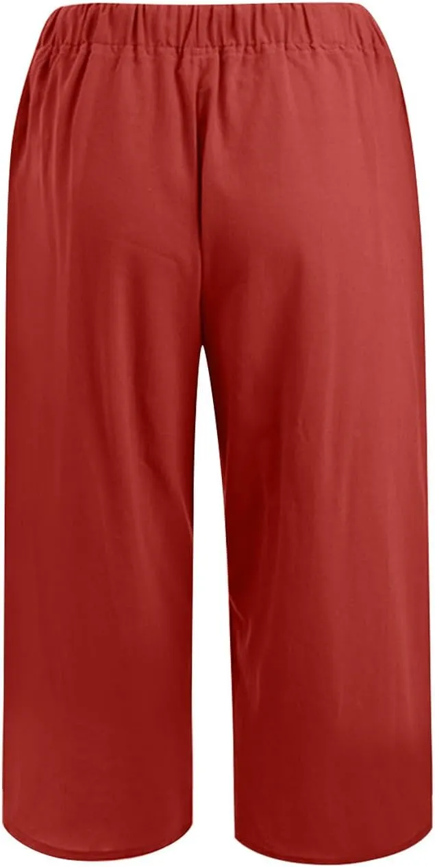 Ceboyel Womens Capris Casual Summer 2023 Yoga Cropped Pants High Waist 3/4 Length Causal Lounge Trousers Boho Beach Outfits