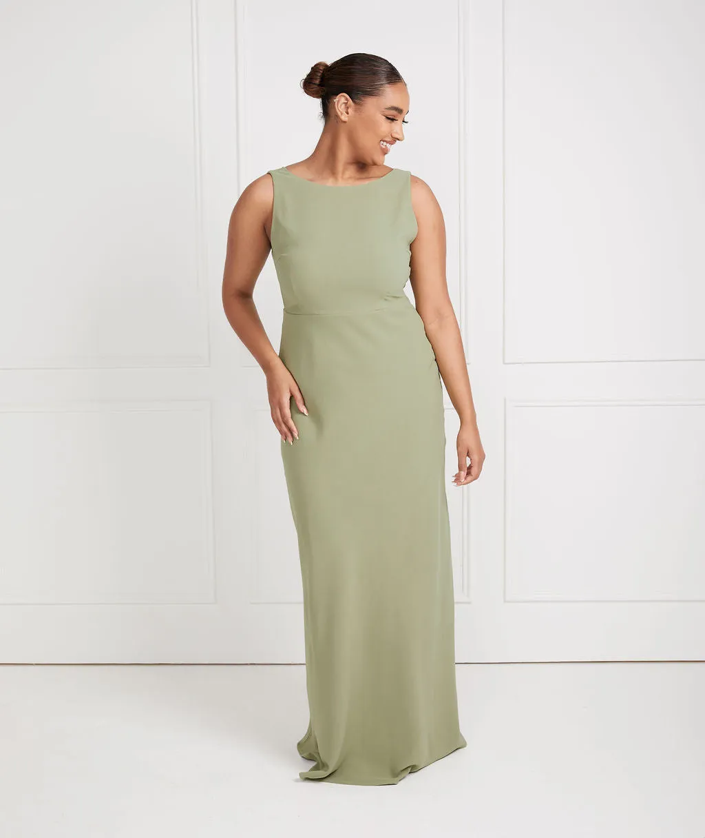 Cowl Back Crepe Bridesmaid Dress - Sage