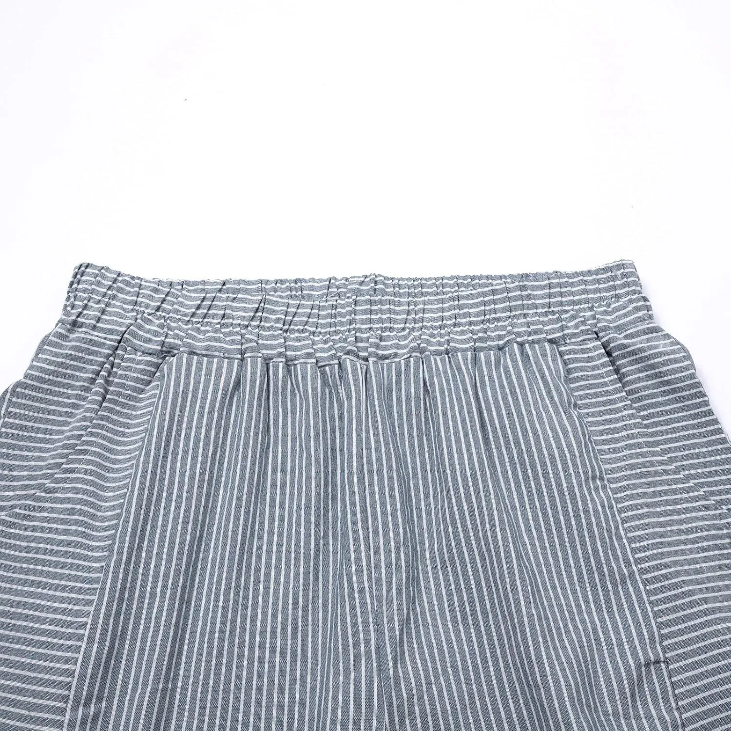 Cropped Linen Pants for Women Straight Leg Elastic Waist Capris Stripe Print Beach Summer Casual Pants with Pockets