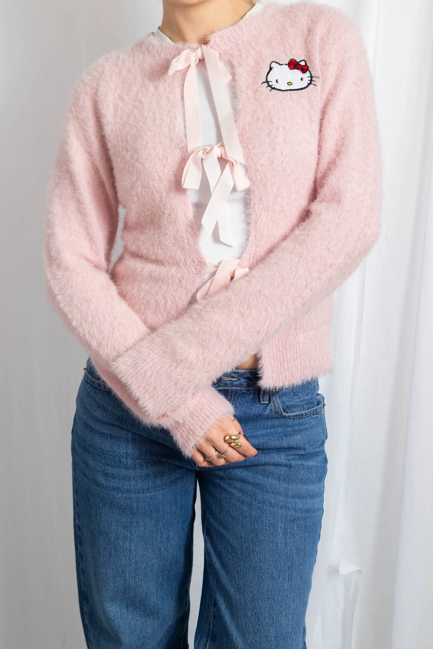 Daisy Street Hello Kitty Fluffy Tie Cardigan