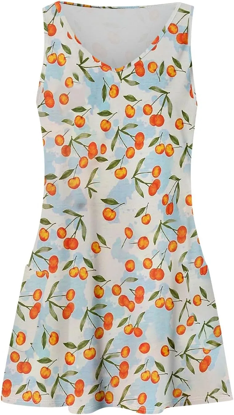Dresses for Women 2025 Summer Floral Mini Dress V Neck Flowy Dresses Beach Sundress with Pockets