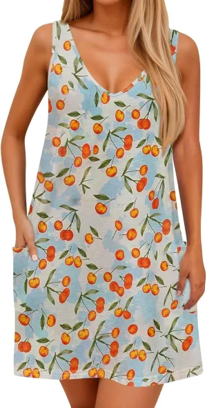 Dresses for Women 2025 Summer Floral Mini Dress V Neck Flowy Dresses Beach Sundress with Pockets