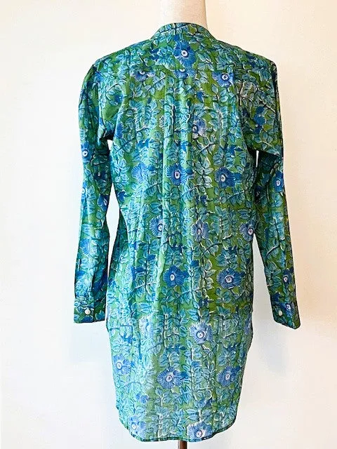 Easy Summer Cotton Tunic With Pintucked Bodice. Lush Color.