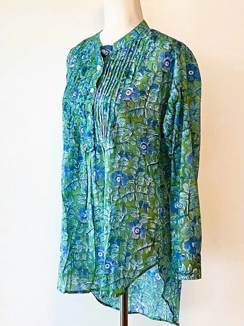 Easy Summer Cotton Tunic With Pintucked Bodice. Lush Color.