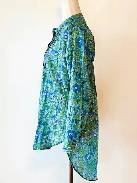 Easy Summer Cotton Tunic With Pintucked Bodice. Lush Color.