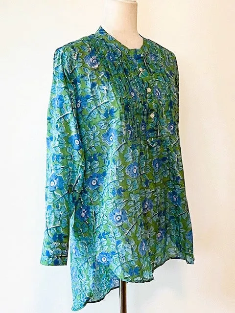 Easy Summer Cotton Tunic With Pintucked Bodice. Lush Color.