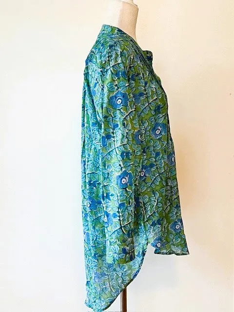 Easy Summer Cotton Tunic With Pintucked Bodice. Lush Color.