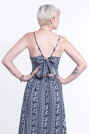 Elephant Paisley Tie Back Maxi Dress in Navy