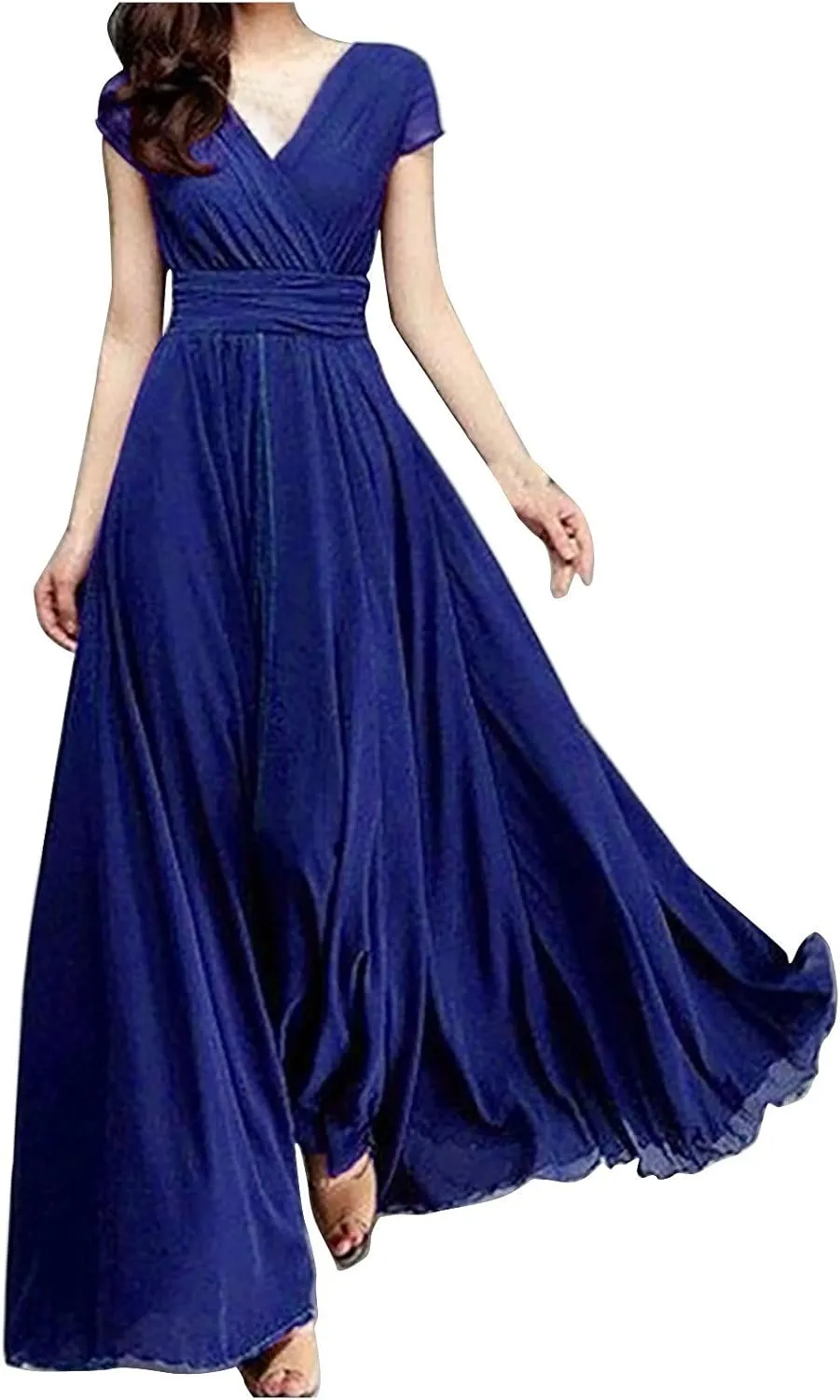 Flowy Maxi Dress Womens Spring Dresses Plus Size Short Sleeve V Neck Long Casual Plain Fashion Wedding Guest Dress S-5X