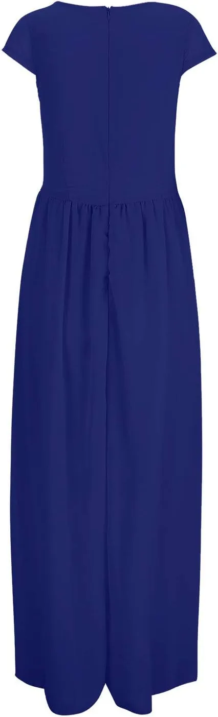 Flowy Maxi Dress Womens Spring Dresses Plus Size Short Sleeve V Neck Long Casual Plain Fashion Wedding Guest Dress S-5X