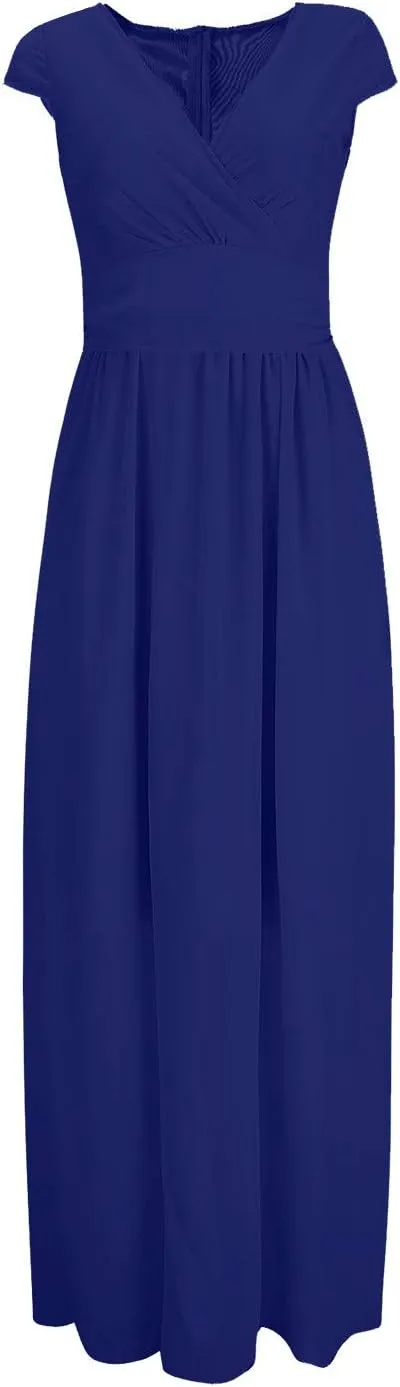 Flowy Maxi Dress Womens Spring Dresses Plus Size Short Sleeve V Neck Long Casual Plain Fashion Wedding Guest Dress S-5X