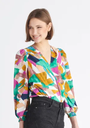 Geometrical Print Wrap Blouse