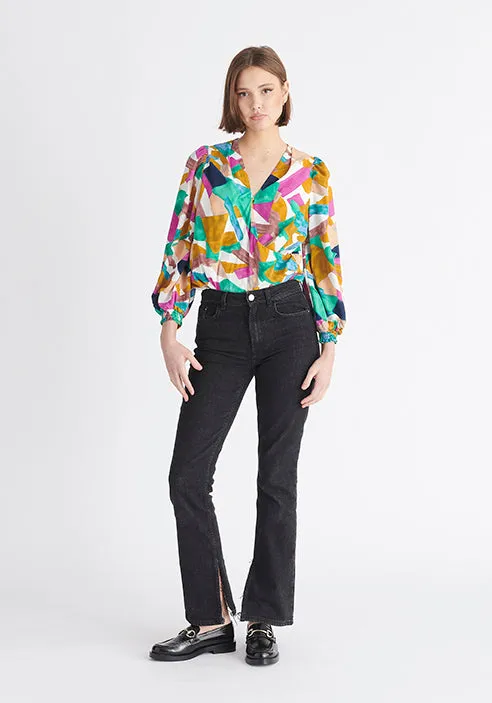 Geometrical Print Wrap Blouse