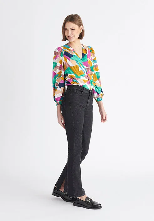 Geometrical Print Wrap Blouse