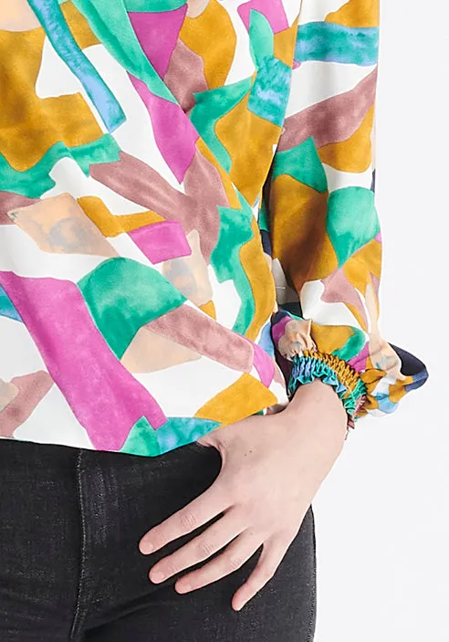 Geometrical Print Wrap Blouse