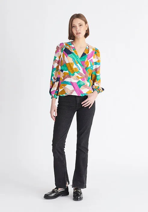 Geometrical Print Wrap Blouse