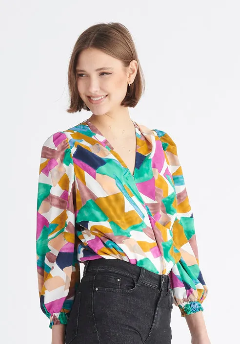 Geometrical Print Wrap Blouse