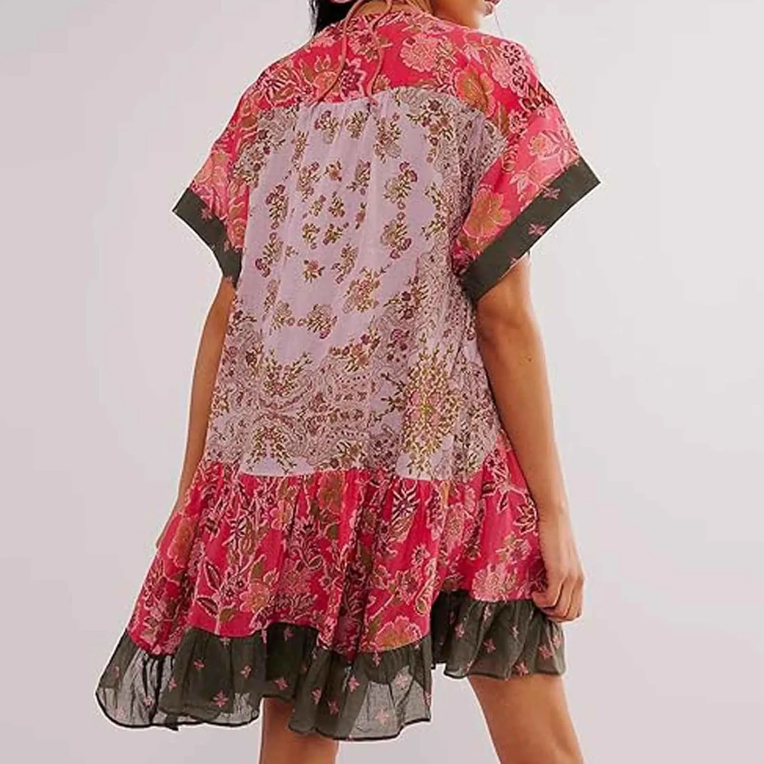 Hot Short Mini Dress Babydoll Dresses for Women Boho Y2K Summer Dress Flowy Deep V Neck Floral Sundresses