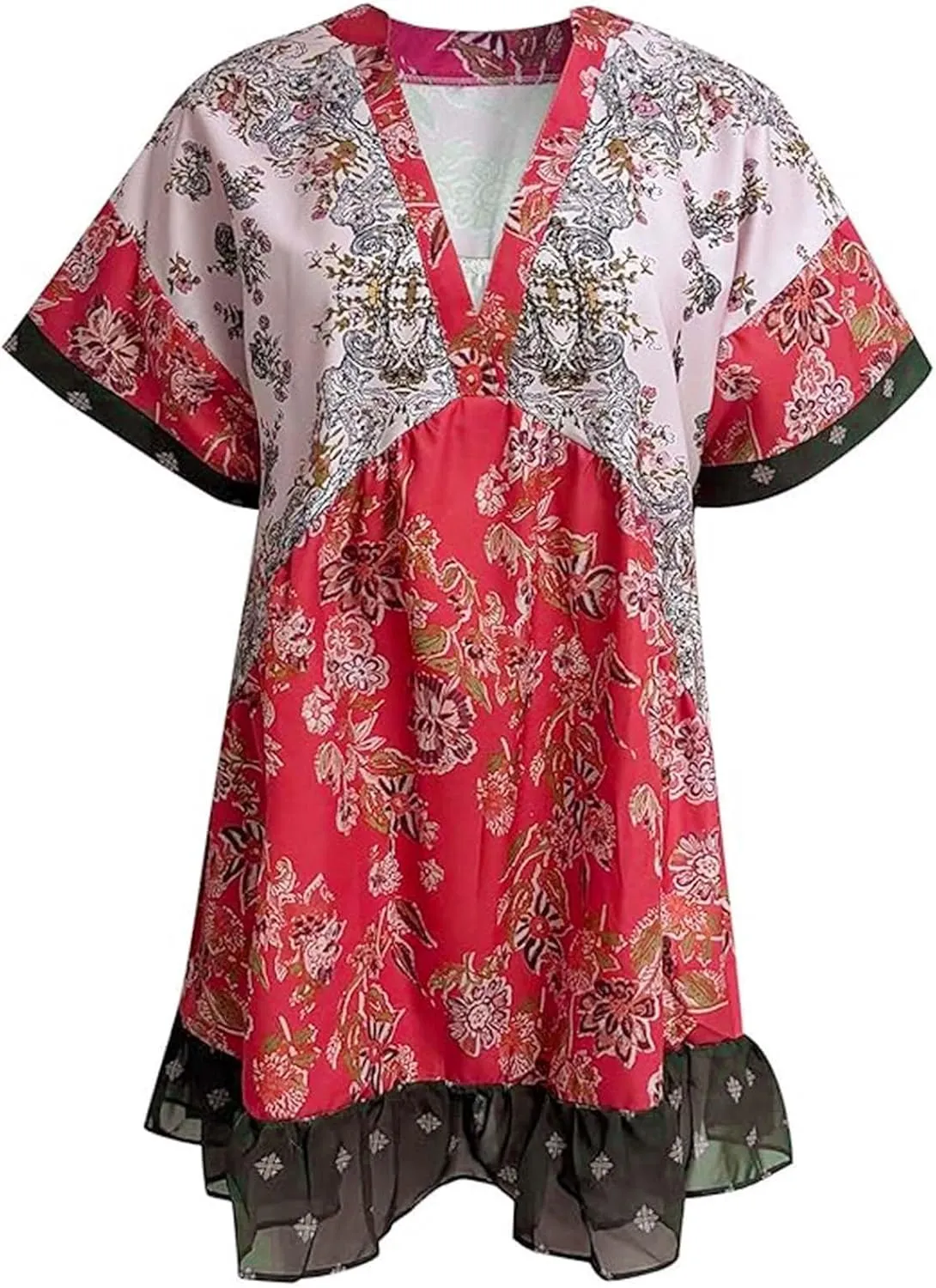 Hot Short Mini Dress Babydoll Dresses for Women Boho Y2K Summer Dress Flowy Deep V Neck Floral Sundresses