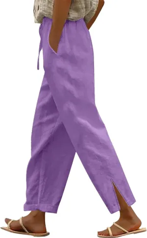 Linen Capri Pants for Women 2025 Cotton Linen Straight Leg Loose Casual Pants Petite Summer Beachwear Lightweight