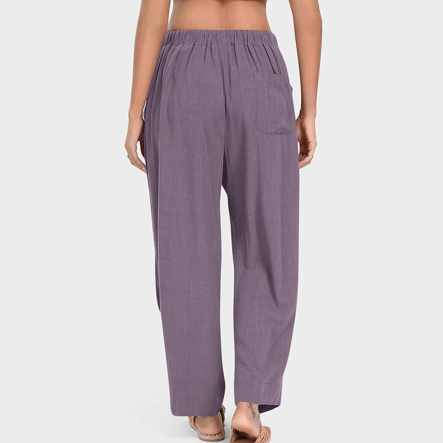 Linen Pants Women 2025 Elastic Waist Casual Loose Fit Trousers Comfy Lightweight Wide Leg Palazzo Pant Summer Outfits