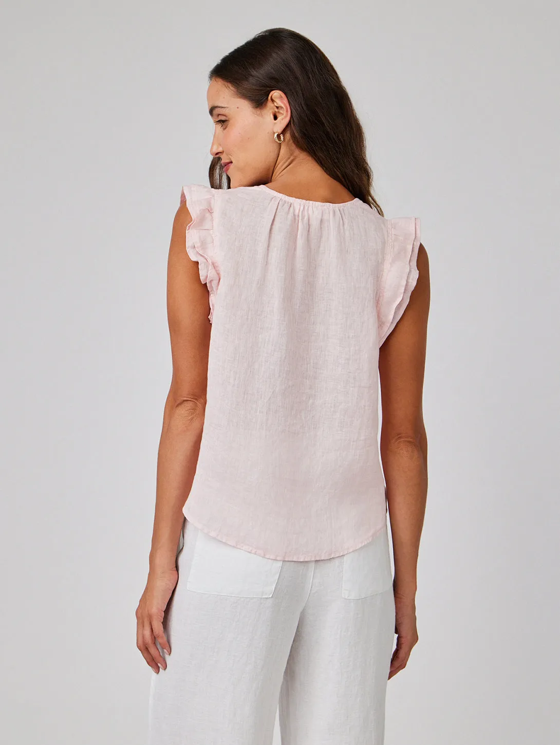 Linen Ruffle Sleeve Top - Pastel Pink