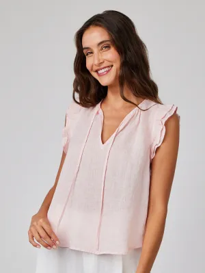 Linen Ruffle Sleeve Top - Pastel Pink
